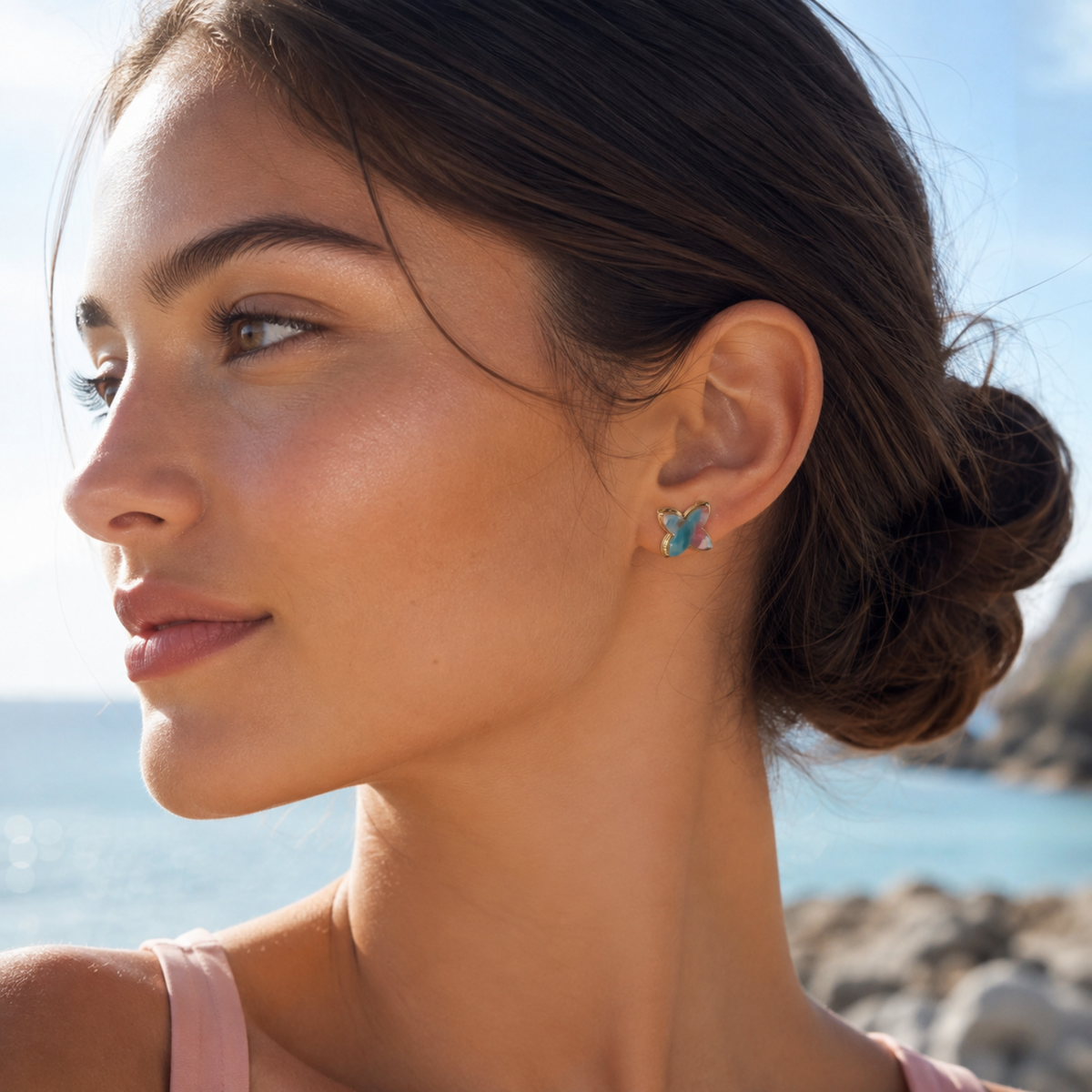 Blush & Turquoise Butterfly Stud Earrings