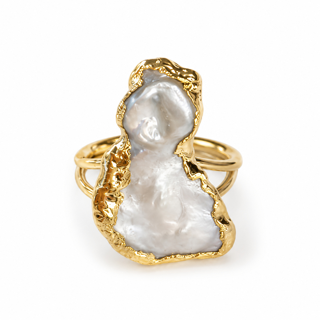 Mystic Baroque Pearl Gold Plated Adjustable Ring