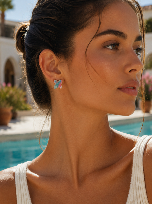 Blush & Turquoise Butterfly Stud Earrings