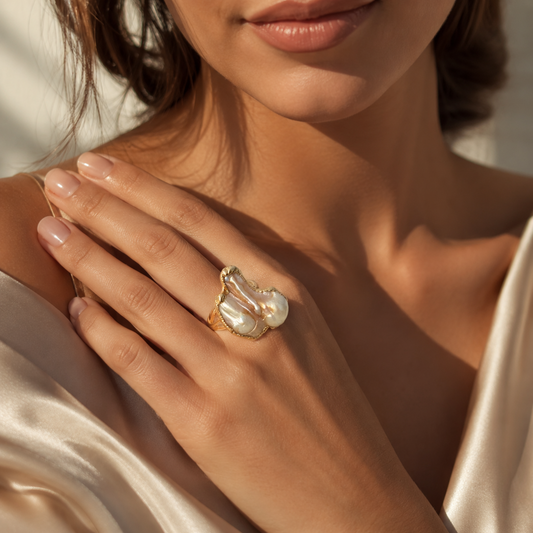 Baroque Pearl Gold Plated Adjustable Ring