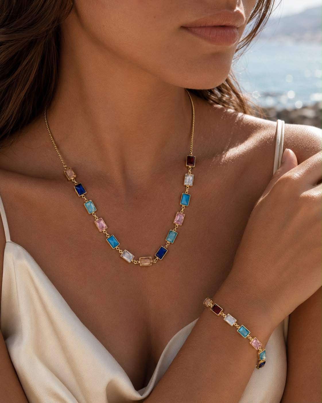 Coastal Mosaic Gold Plated Necklace & Bracelet Set