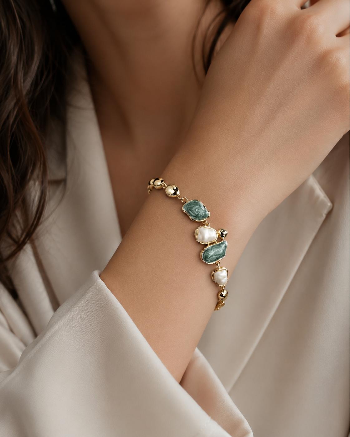Sea Whisper Mother of Pearl & Enamel Gold Plated Bracelet