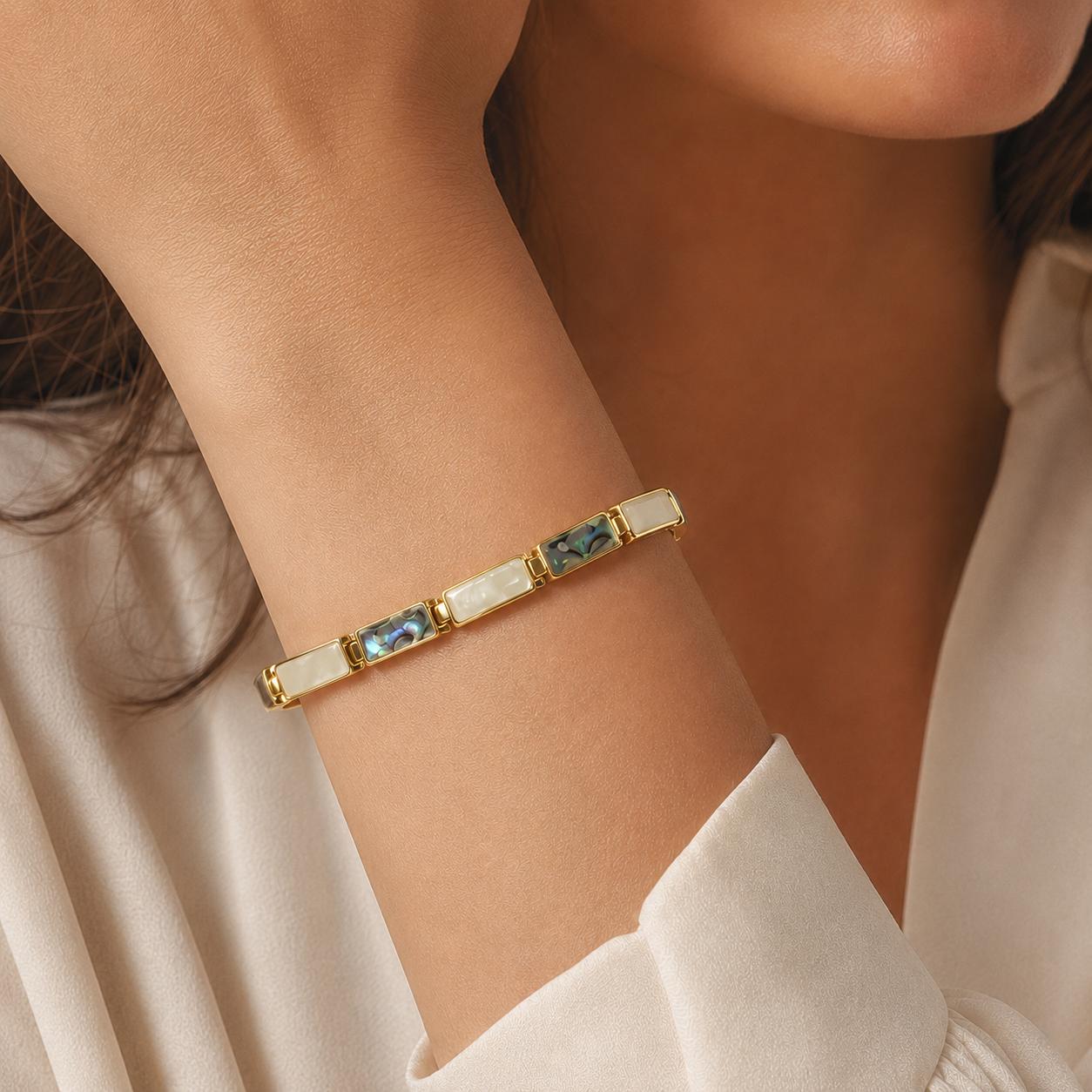 Ocean Harmony Baguette Abalone & Mother of Pearl Gold Plated Bracelet