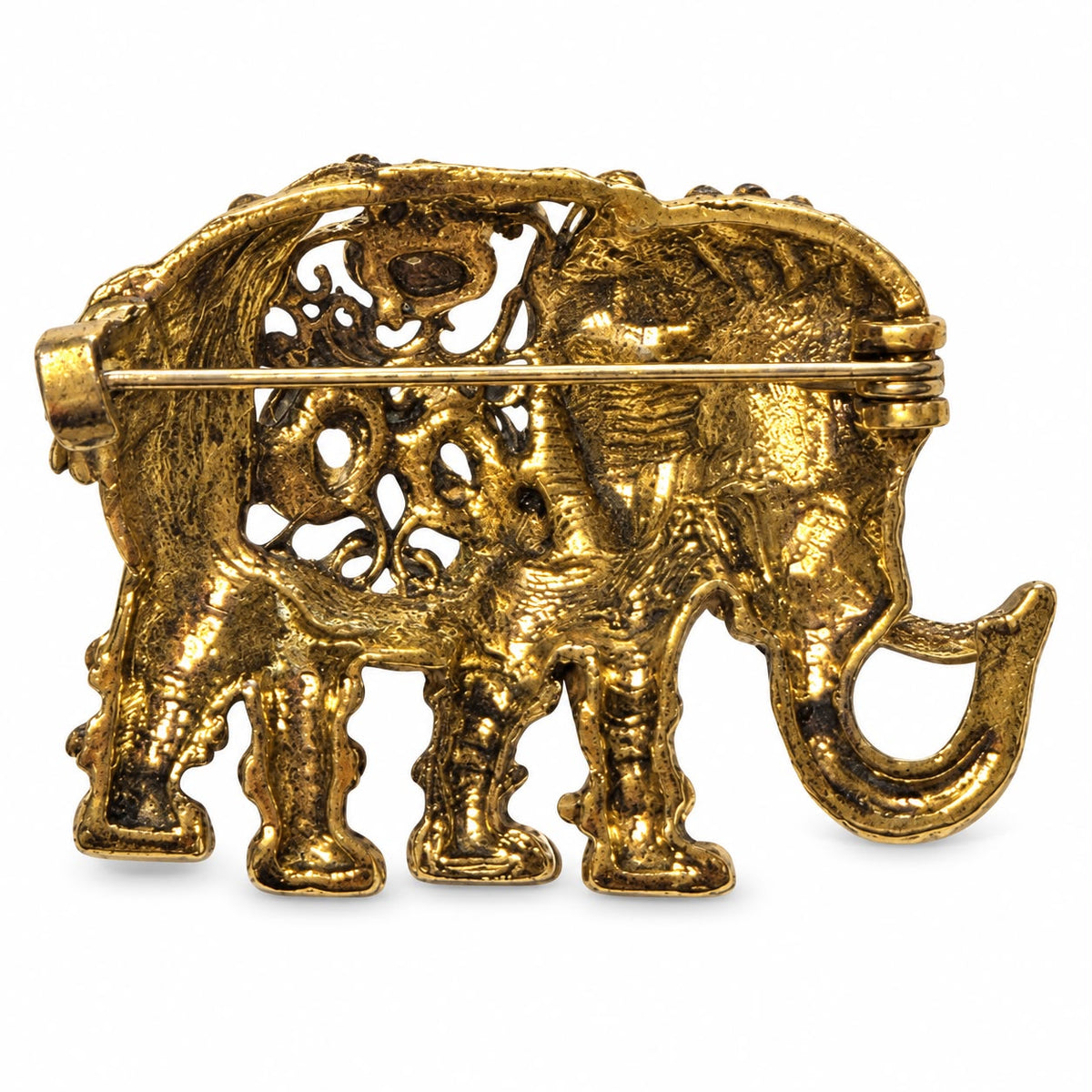 Emerald Majesty Crystal Elephant Gold-Tone Statement Brooch