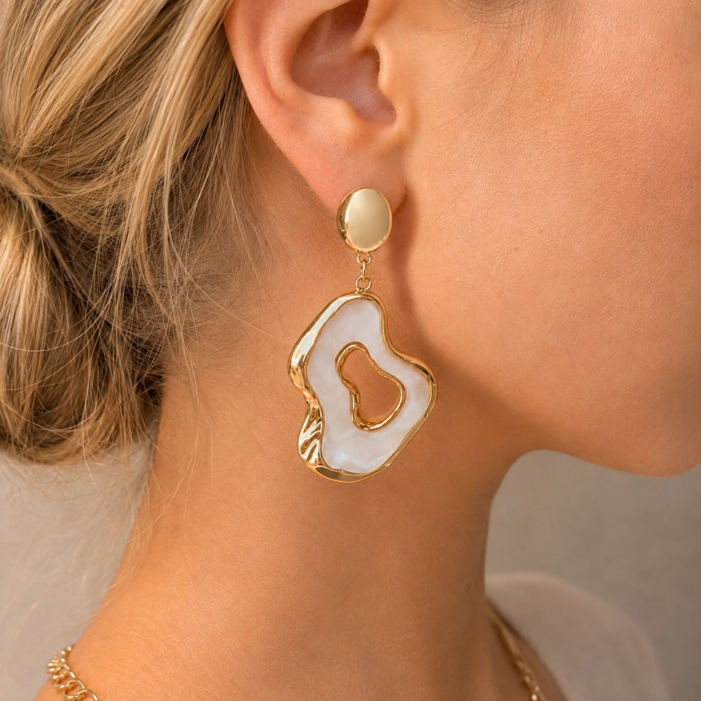 Lunar Veil Mother Of Pearl Inspired Gold Plated Drop Earrings