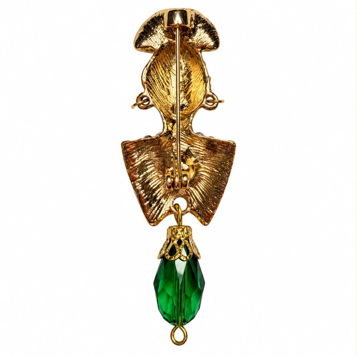 Emerald Majesty Pearl & Crystal African Queen Gold Tone Statement Brooch