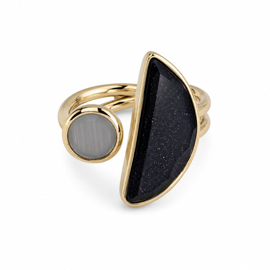 Moonlit Eclipse Gold Plated Adjustable Ring