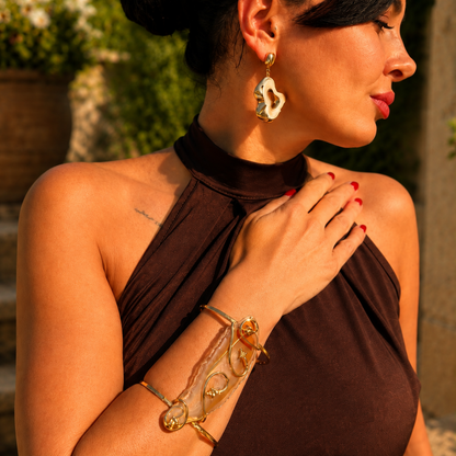 Sacred Ember Handcrafted Carnelian Agate Gold Plated Statement Cuff Bracelet