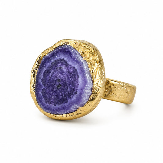 Amethyst Druzy Gold Plated Adjustable Ring