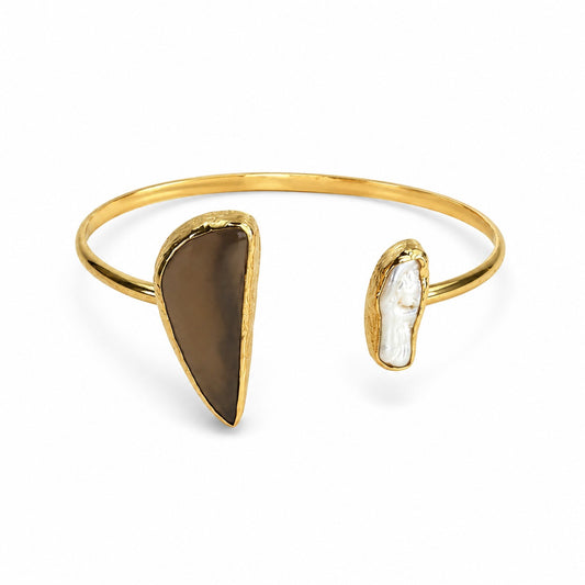 Smoky Pearl Gold Plated Cuff Bracelet