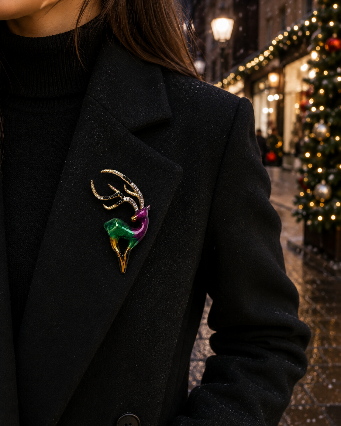 Emerald Spirit Stag Gold Plated Brooch