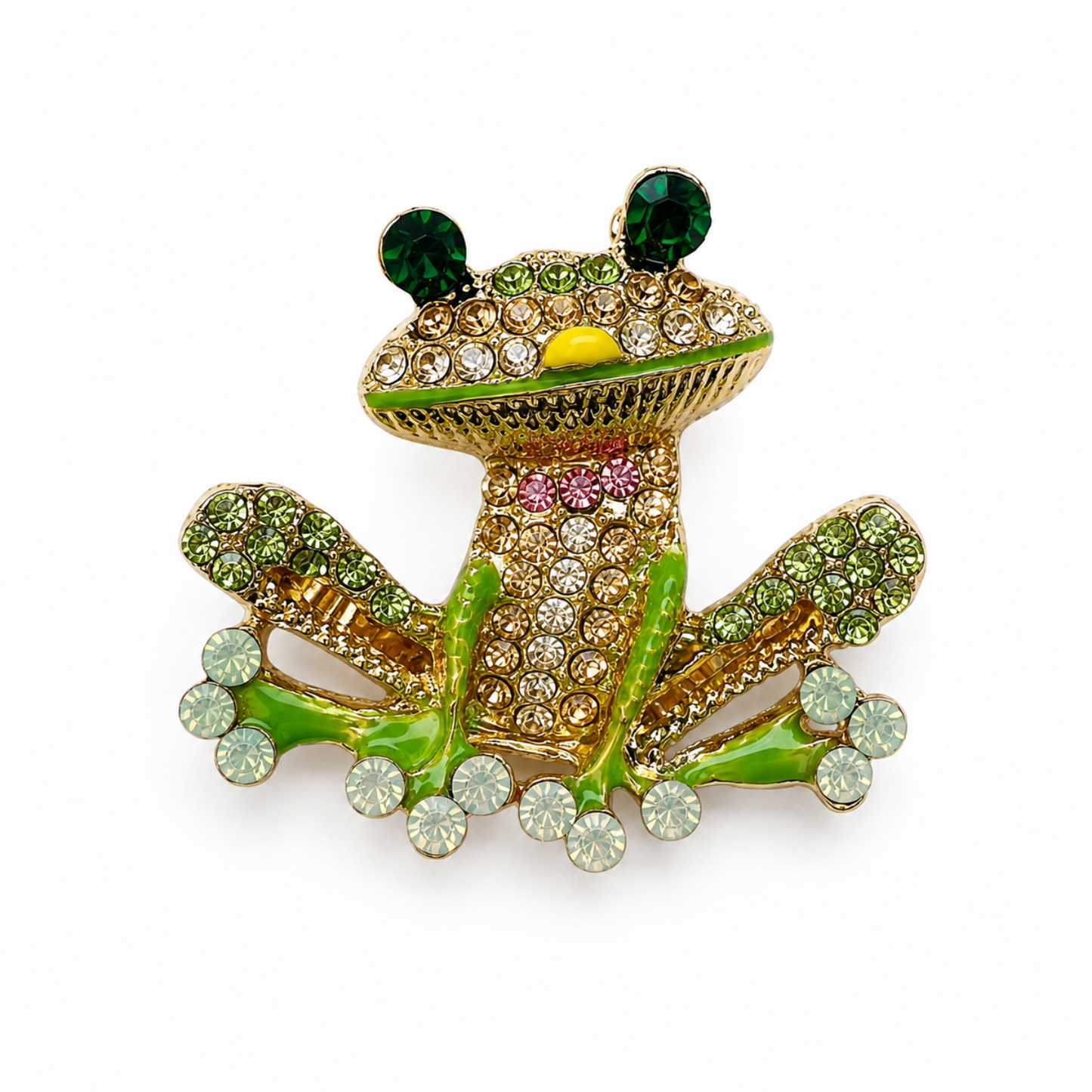 Mystic Leap Multicolour Zirconia And Gold Plated Frog Brooch