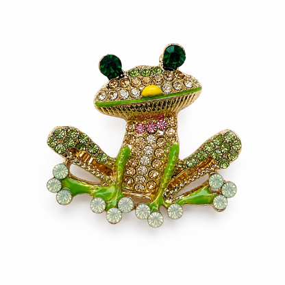 Mystic Leap Multicolour Zirconia And Gold Plated Frog Brooch