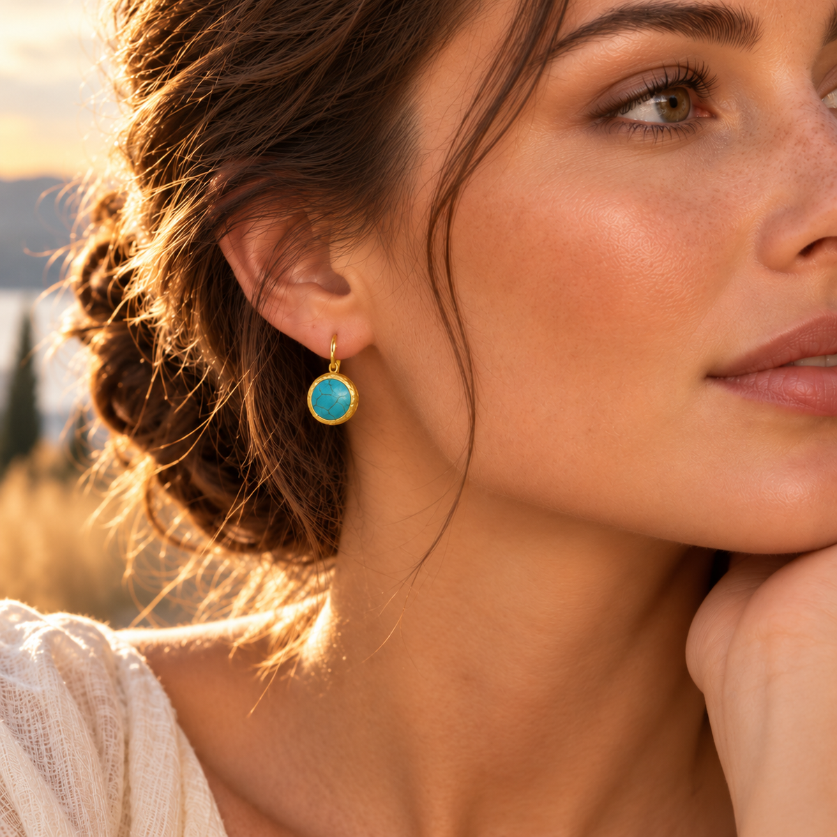 Aegean Turquoise Gold Plated Minimal Drop Earrings