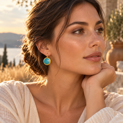 Aegean Turquoise Gold Plated Minimal Drop Earrings