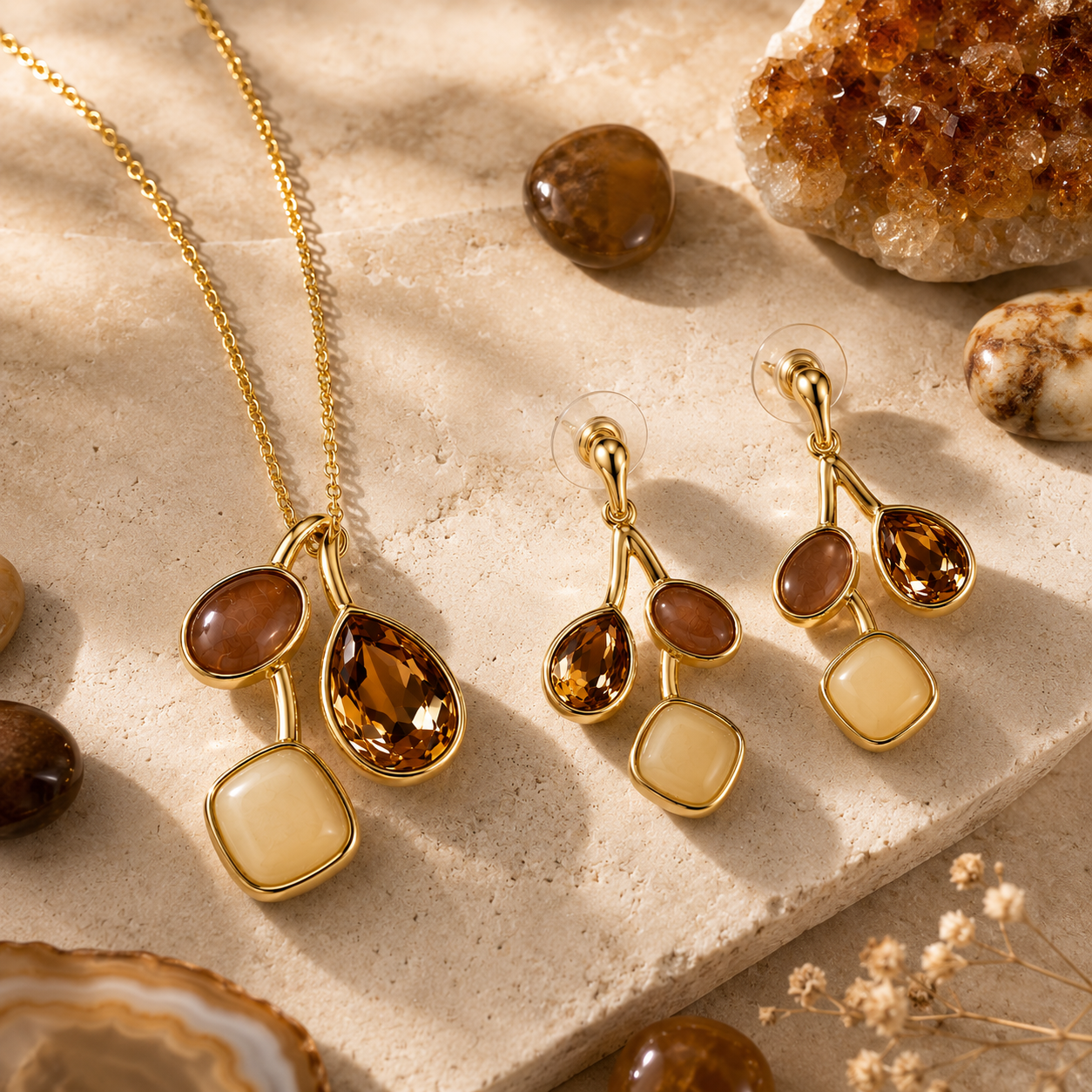 Desert Harmony Multi Tone Gold Plated Earrings