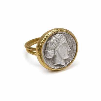Antique Portrait Medallion Gold & Silver Plated Ring