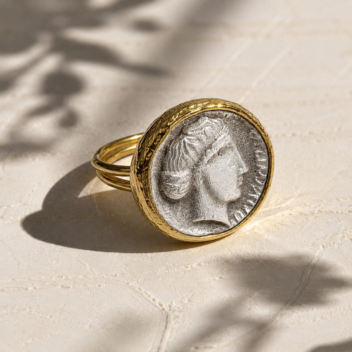 Antique Portrait Medallion Gold & Silver Plated Ring
