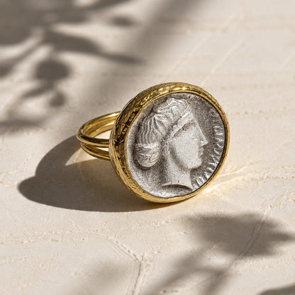 Antique Portrait Medallion Gold & Silver Plated Ring