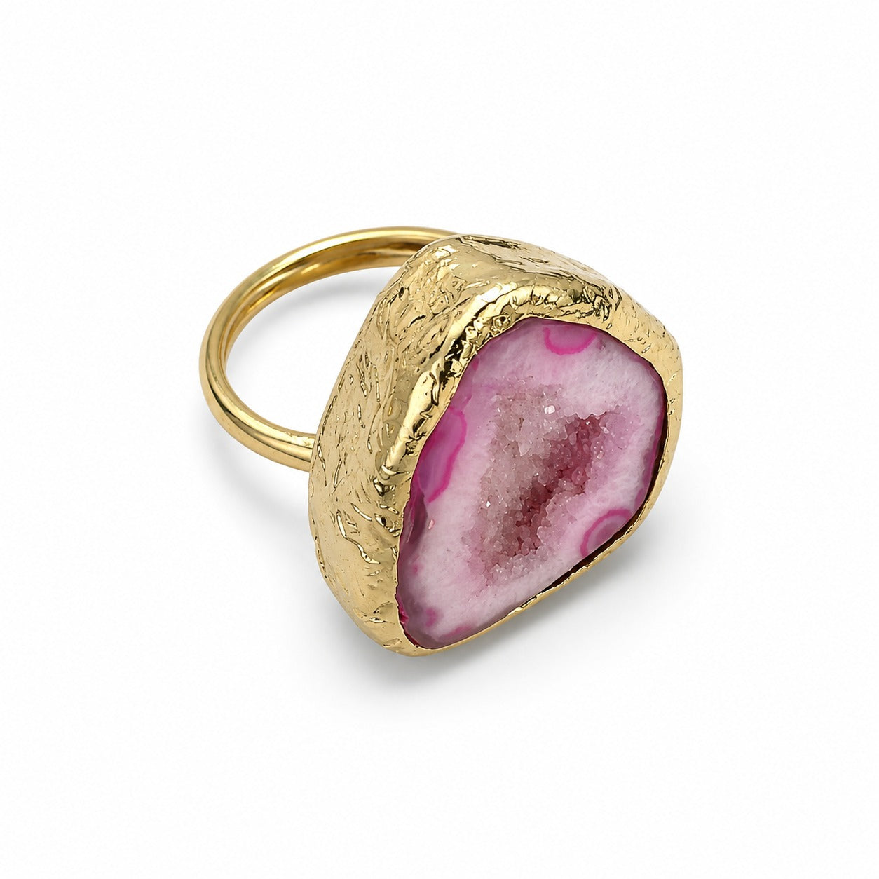 Pink Druzy Gold Plated Adjustable Ring
