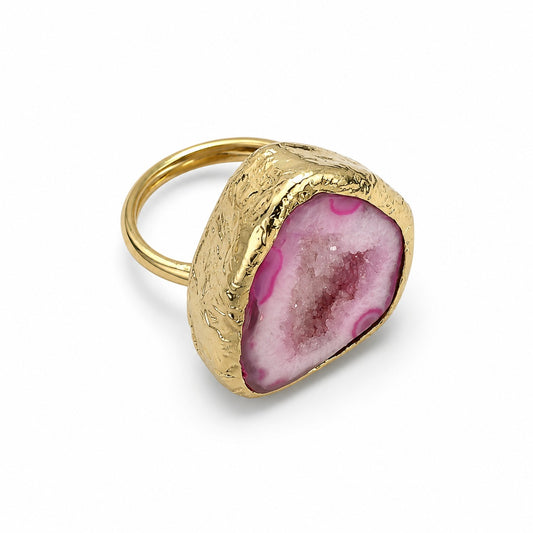 Pink Druzy Gold Plated Adjustable Ring