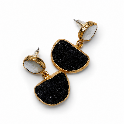 Black Druzy Stone & Mother of Pearl Drop Earrings