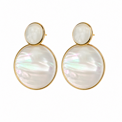 Bride's Mother of Pearl & Gold Plated Disc Earrings