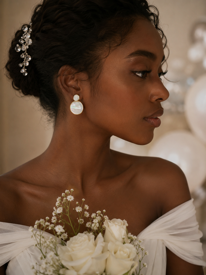 Bride's Mother of Pearl & Gold Plated Disc Earrings