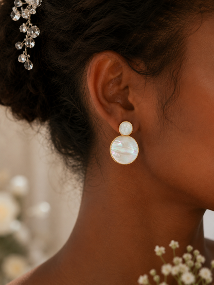 Bride's Mother of Pearl & Gold Plated Disc Earrings