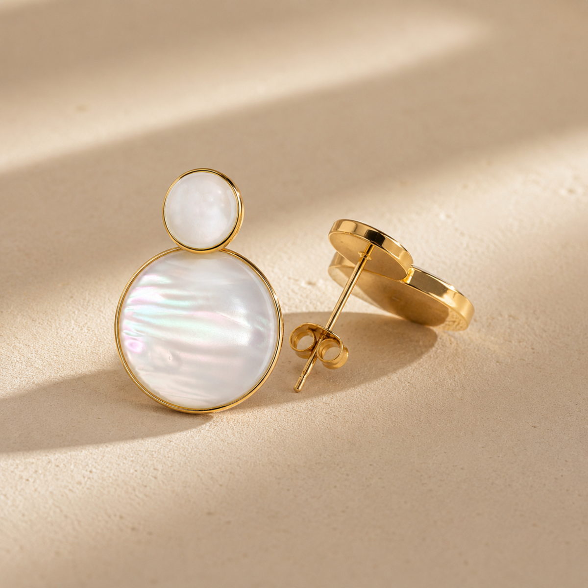 Bride's Mother of Pearl & Gold Plated Disc Earrings