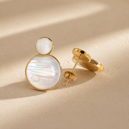 Bride's Mother of Pearl & Gold Plated Disc Earrings