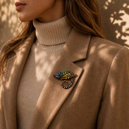 Mystic Chameleon Gold Plated Brooch