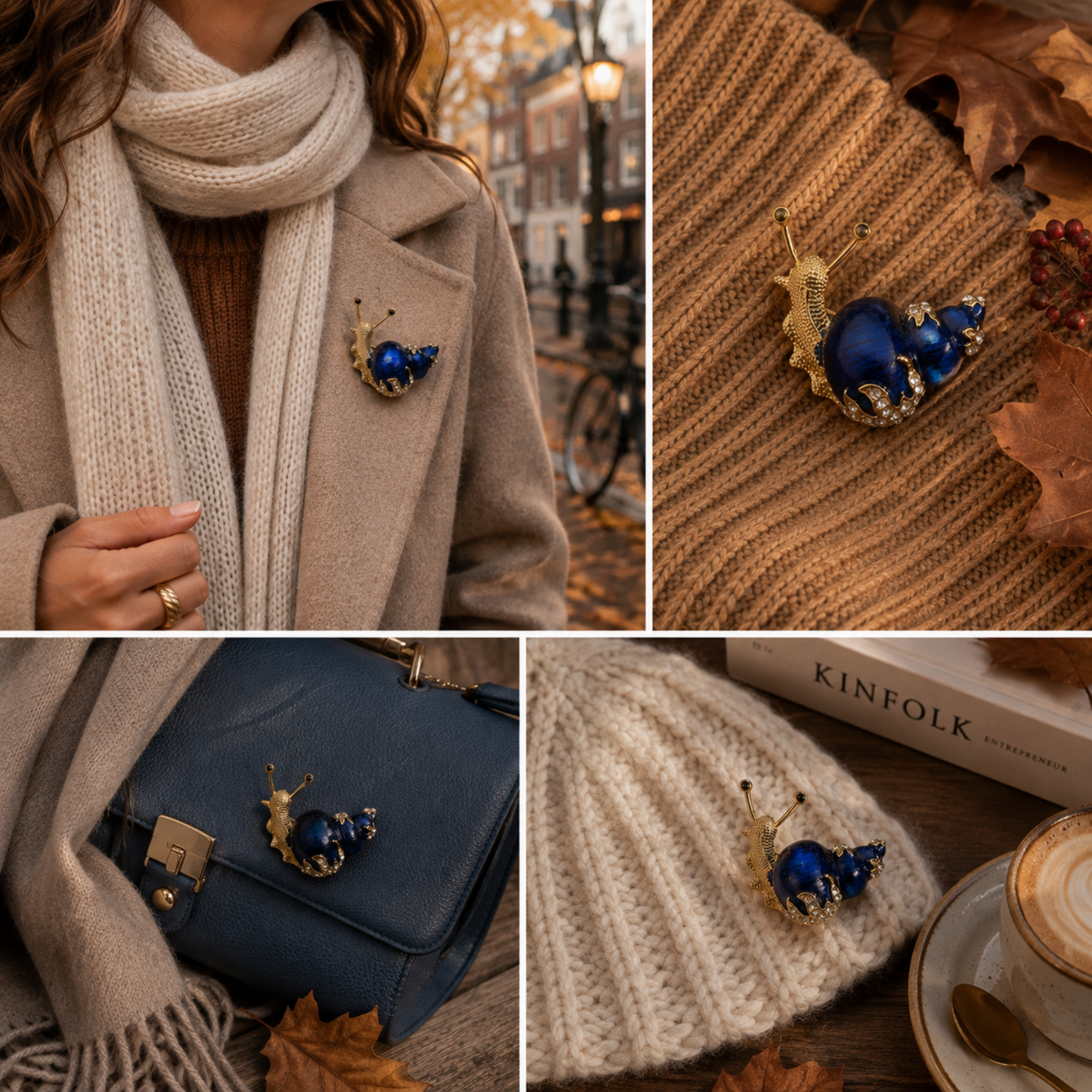 Moonlit Journey Blue Enamel & Zirconia Rose Gold-Tone Snail Brooch