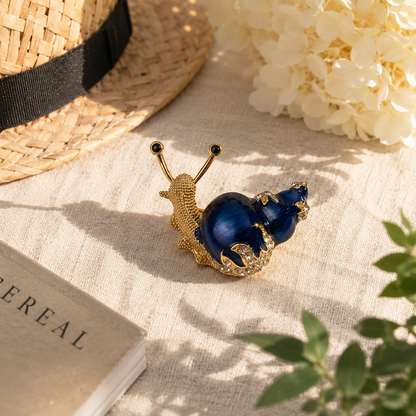 Moonlit Journey Blue Enamel & Zirconia Rose Gold-Tone Snail Brooch