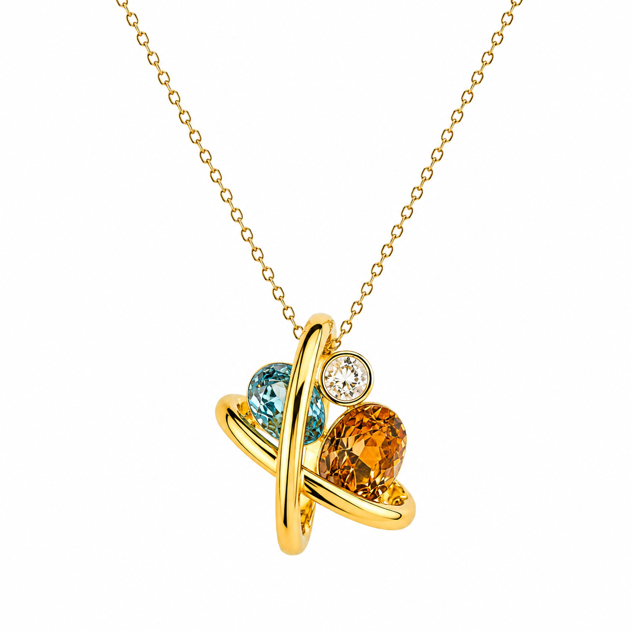 Cosmic Balance Aquamarine-Toned & Citrine-Toned Crystal Gold Plated Necklace