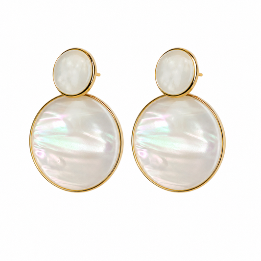 Bride's Mother of Pearl & Gold Plated Disc Earrings