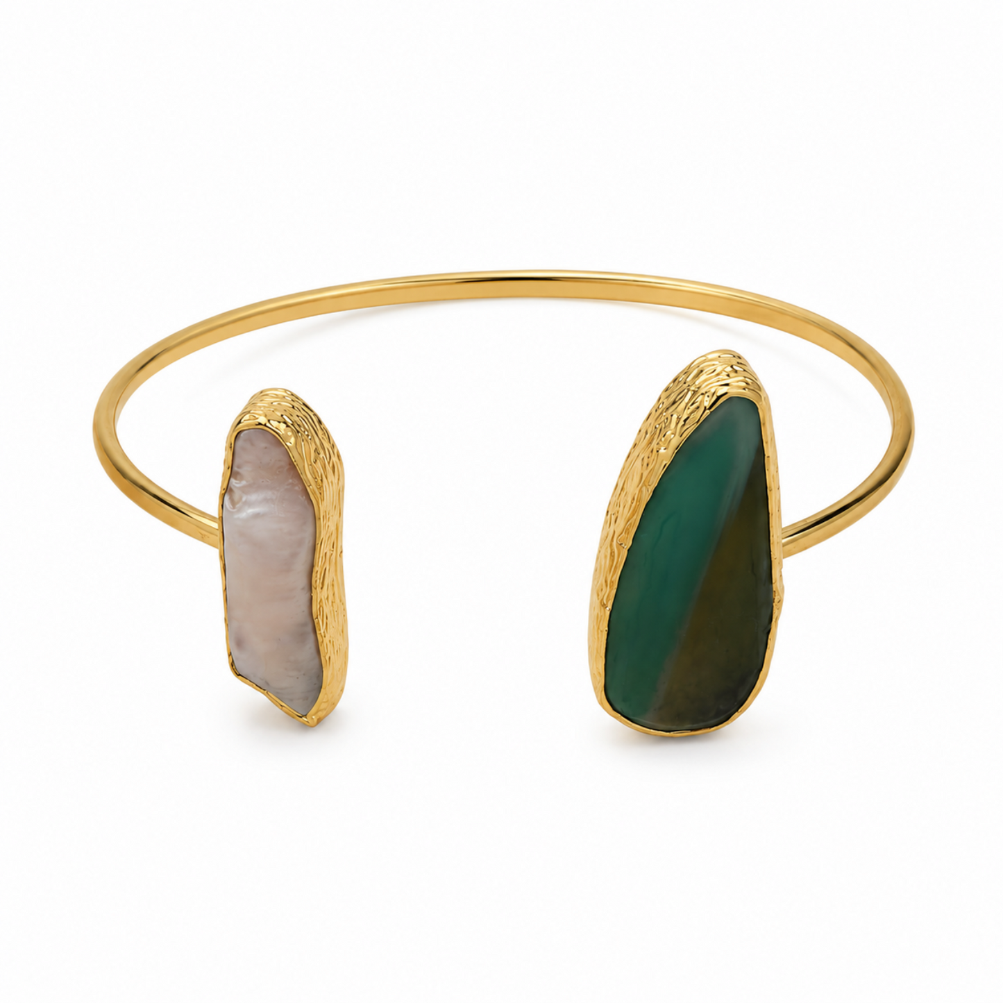 Unique Green & Pearl Enamel Gold Plated Cuff Bracelet