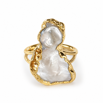 Mystic Baroque Pearl Gold Plated Adjustable Ring