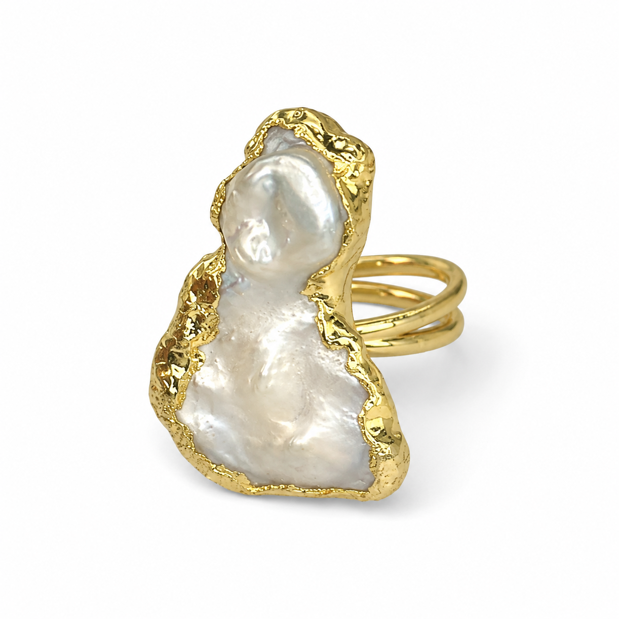 Mystic Baroque Pearl Gold Plated Adjustable Ring