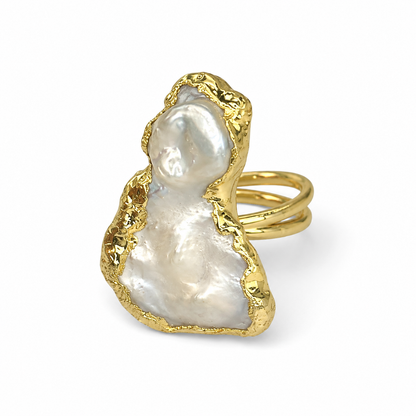 Mystic Baroque Pearl Gold Plated Adjustable Ring