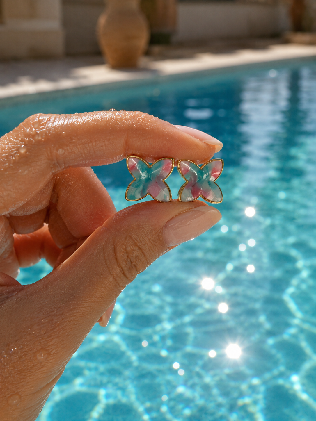 Blush & Turquoise Butterfly Stud Earrings
