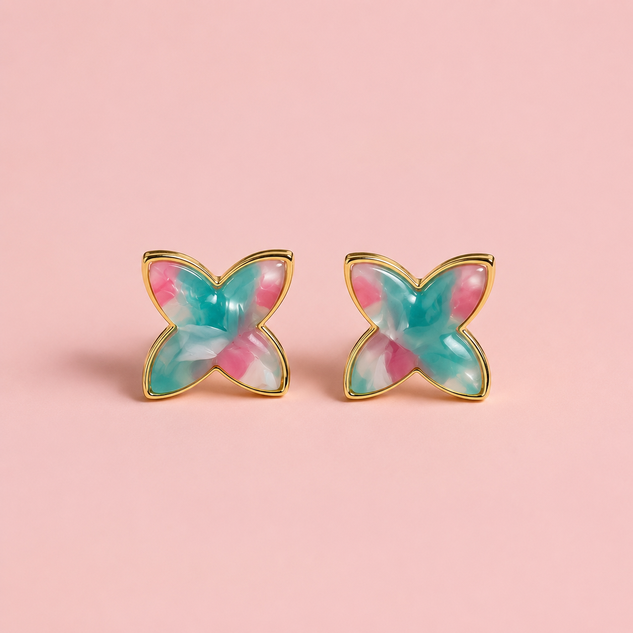 Blush & Turquoise Butterfly Stud Earrings