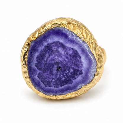 Amethyst Druzy Gold Plated Adjustable Ring