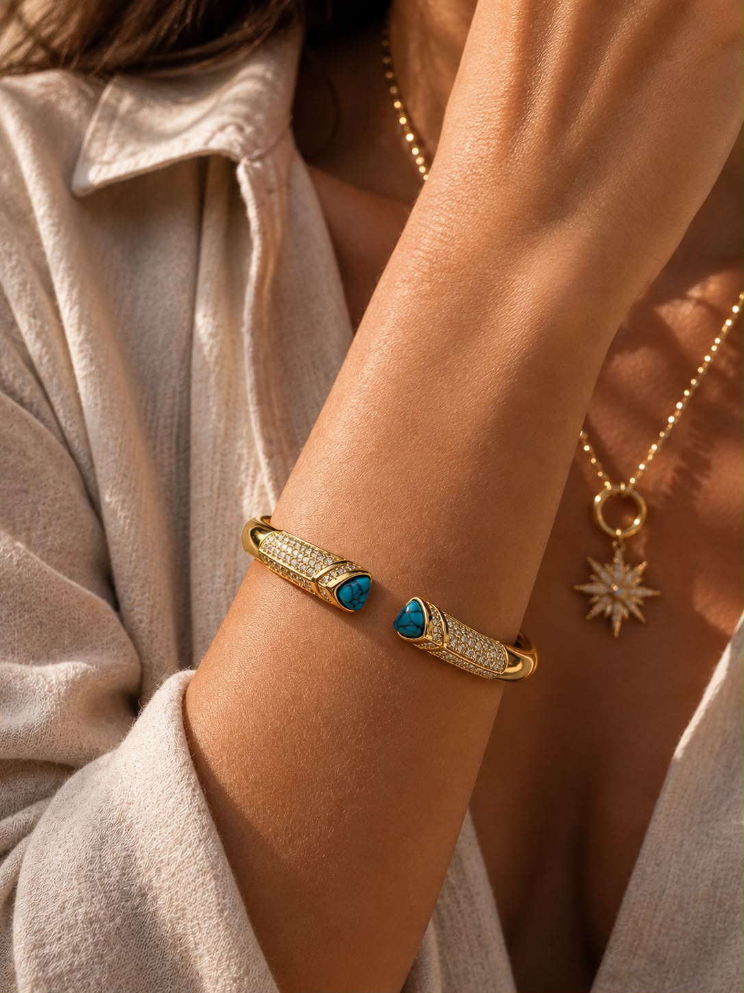 Guardian Turquoise Gold Plated Cuff Bracelet