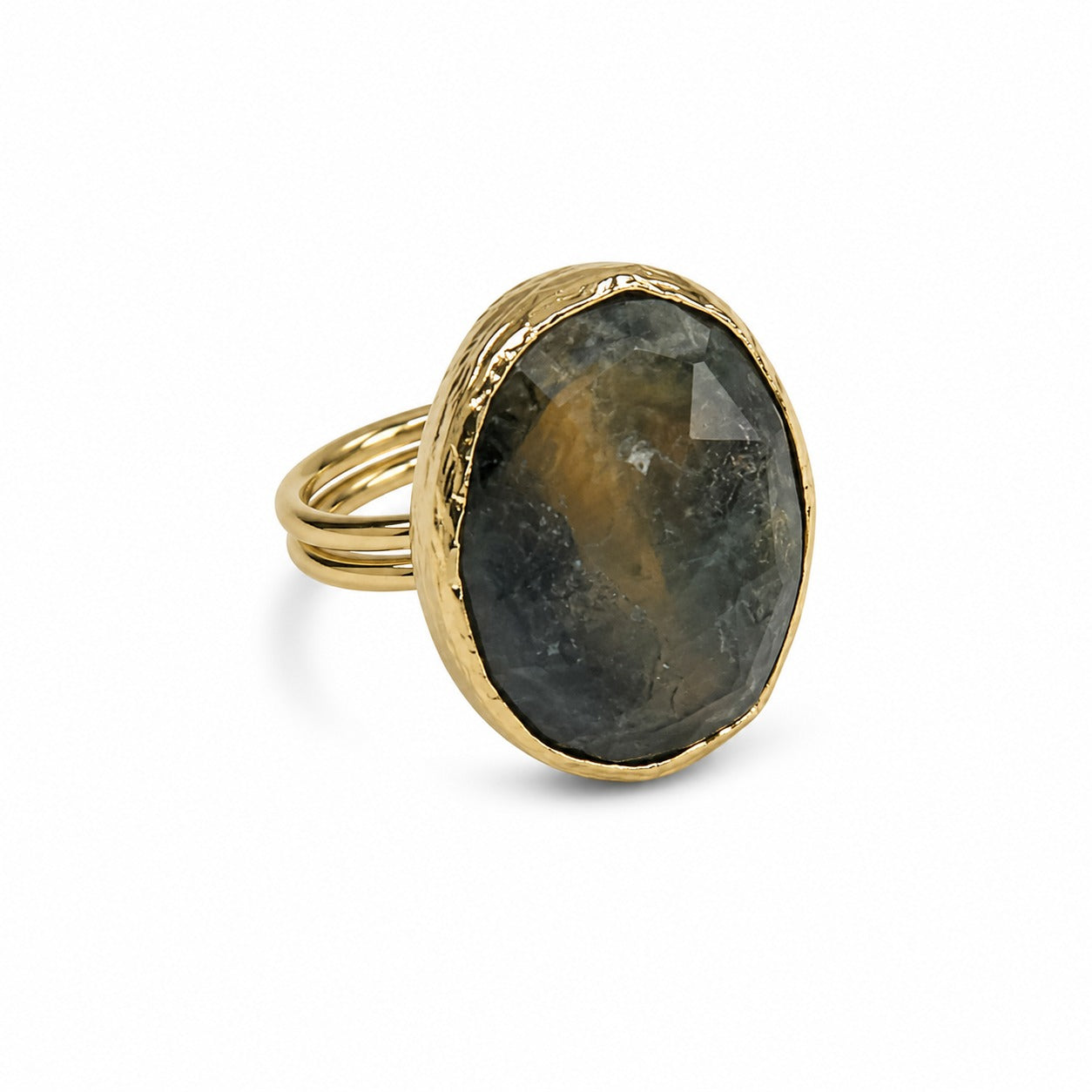 Mystic Labradorite Gold Plated Adjustable Ring