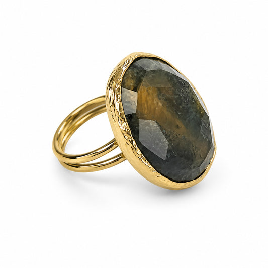 Mystic Labradorite Gold Plated Adjustable Ring