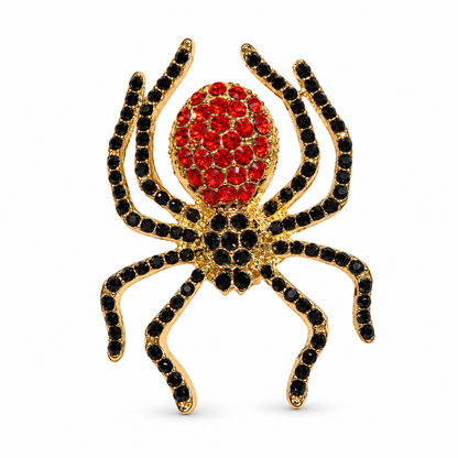Mystic Spider Red & Black Crystal Gold Plated Brooch
