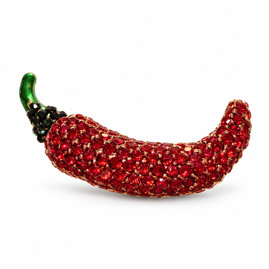 Fiery Charm Red Crystal Chilli Pepper Gold-Tone Statement Brooch