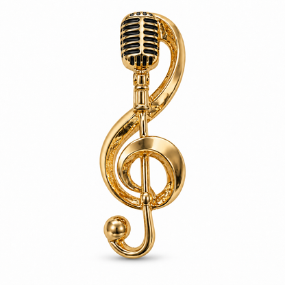 Musician’s Melody Music Microphone Gold Plated Brooch