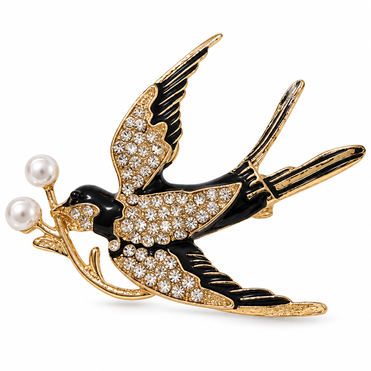 Homeward Hope Pearl & Crystal Swallow Gold-Tone Statement Brooch